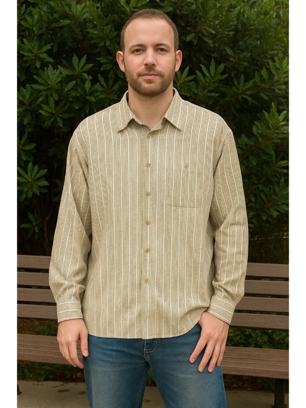 Ike Behar Brown Plaid Collared Button-Down Shirt Sz XL 100% Cotton Made in Peru